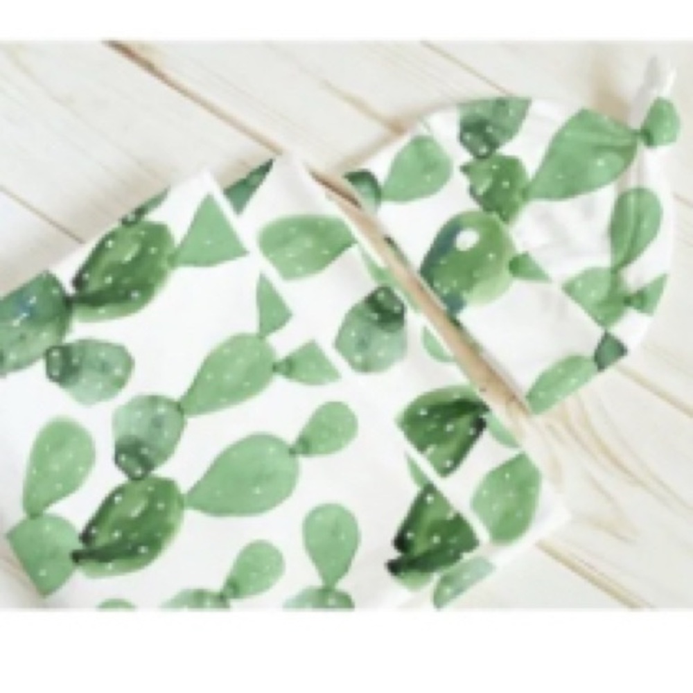 Cactus Print Baby Hat and Blanket Set